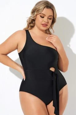 Black One Shoulder Tie One Piece Swimsuit 9 Black One Shoulder Tie One Piece Swimsuit -Bikini By Muse b deop277001 4