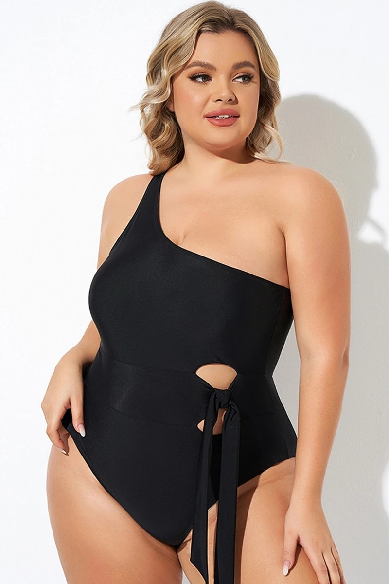 Black One Shoulder Tie One Piece Swimsuit 5 Black One Shoulder Tie One Piece Swimsuit - Image 5
