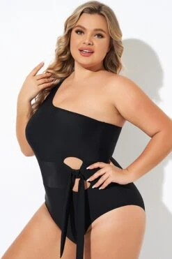 Black One Shoulder Tie One Piece Swimsuit 11 Black One Shoulder Tie One Piece Swimsuit -Bikini By Muse b deop277001 6
