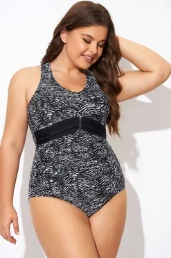 Black & White Zebra Print Ruched Front One Piece Swimsuit -Bikini By Muse b deop278001 5