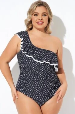One Shoulder Ruffles Asymmetrical One Piece Swimsuit -Bikini By Muse b deop279001 4