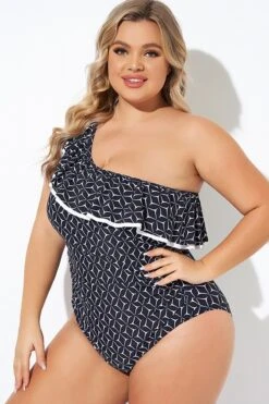 One Shoulder Ruffles Asymmetrical One Piece Swimsuit -Bikini By Muse b deop279001 6