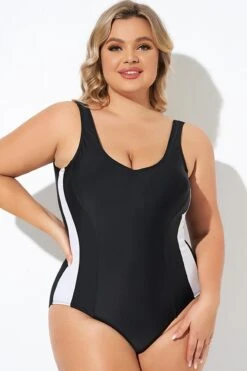Black And White White Inserts Lady One Piece Swimsuit -Bikini By Muse b deop280001 1