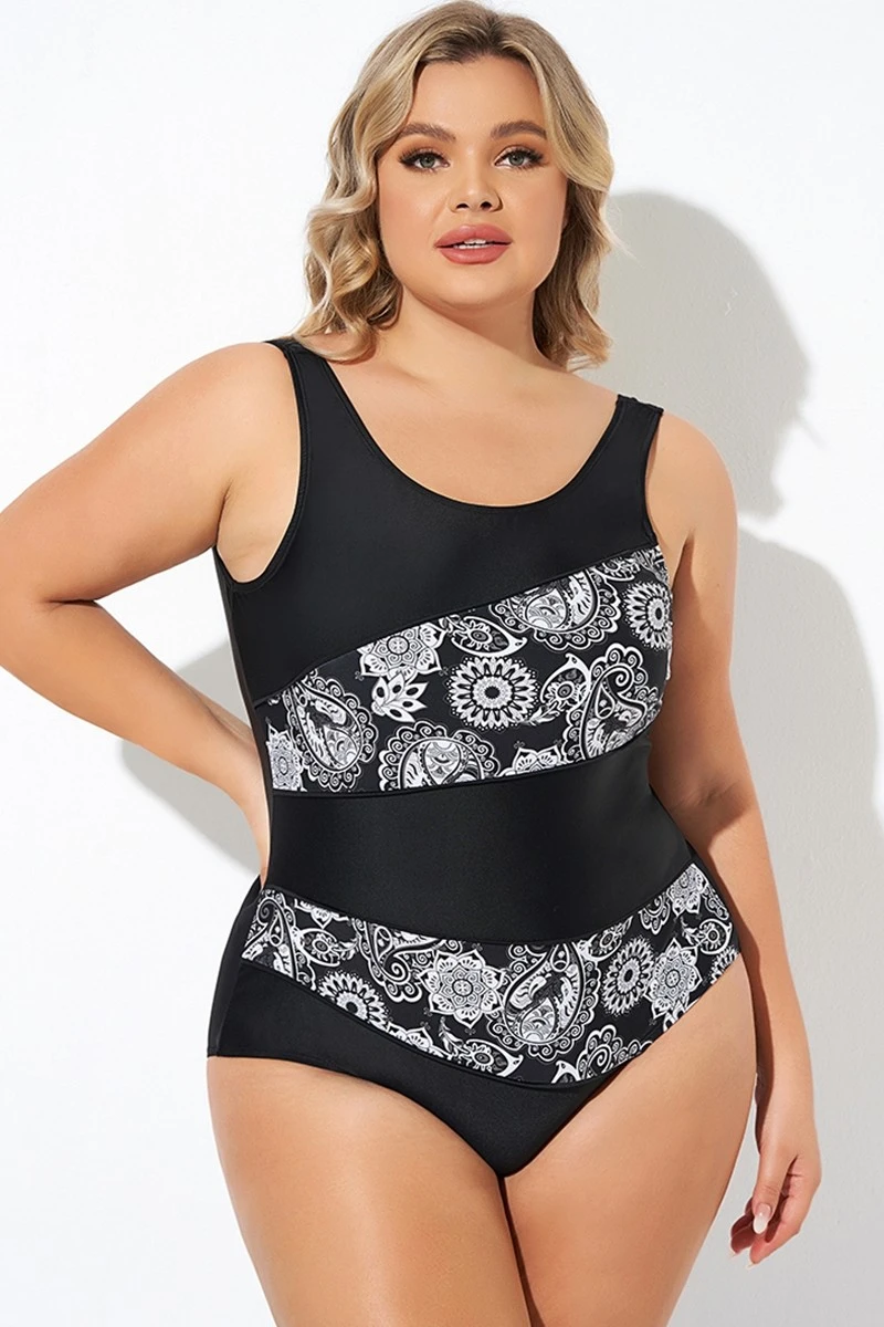 Flower Pattern Round Neck One Piece Swimsuit 1 Flower Pattern Round Neck One Piece Swimsuit