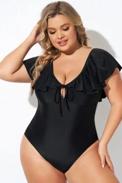 Black Sexy Cut Out Sleeves One Piece Swimsuit -Bikini By Muse b deop282001 4