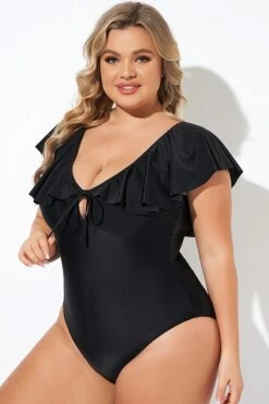 Black Sexy Cut Out Sleeves One Piece Swimsuit -Bikini By Muse b deop282001 5