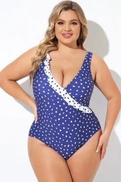 Navy Polka Dot Frill One Piece Swimsuit -Bikini By Muse b deop284001 1