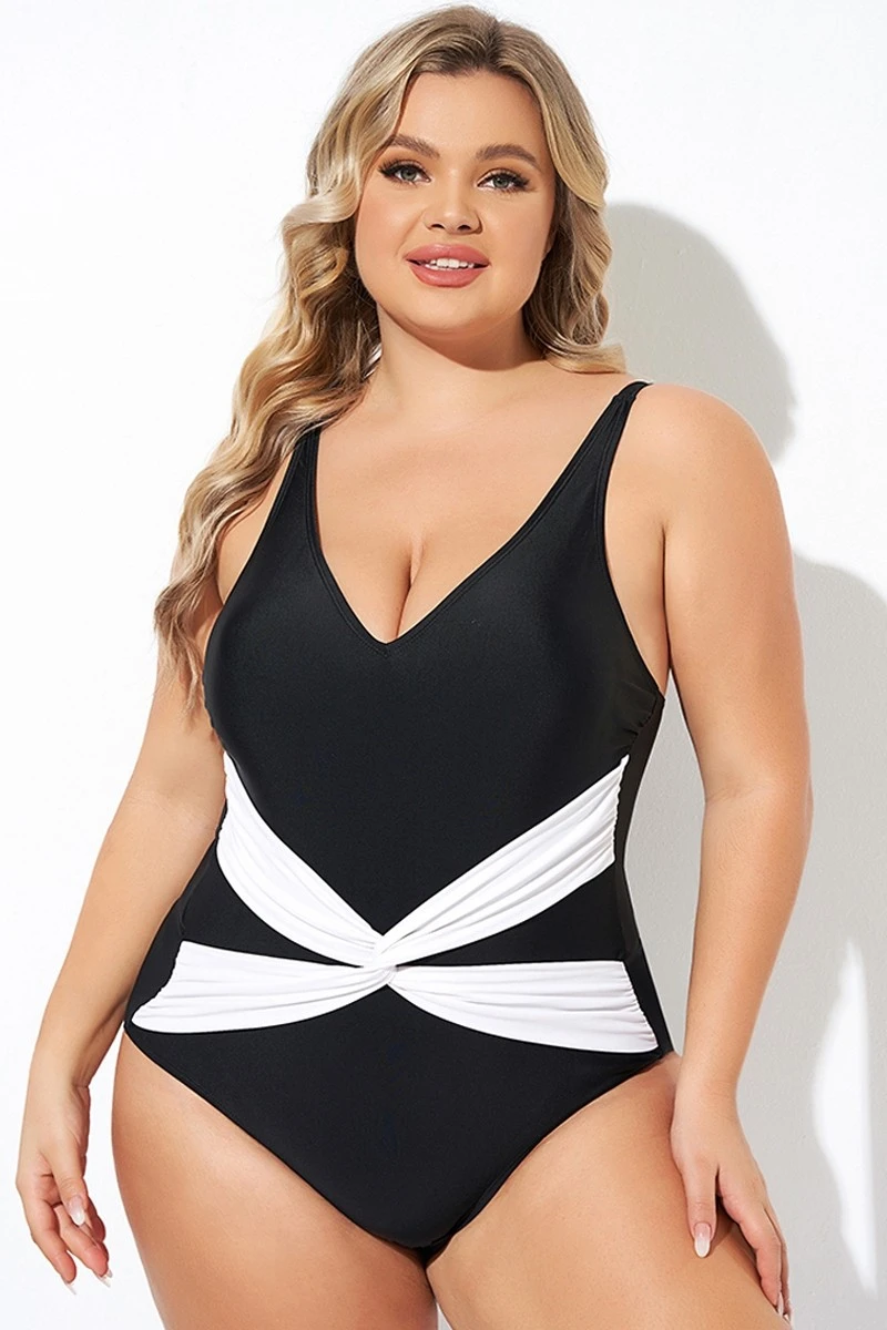 Black And White Twist Front One Piece Swimsuit 1 Black And White Twist Front One Piece Swimsuit