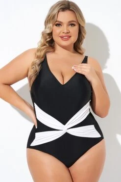 Black And White Twist Front One Piece Swimsuit 9 Black And White Twist Front One Piece Swimsuit -Bikini By Muse b deop285001 4