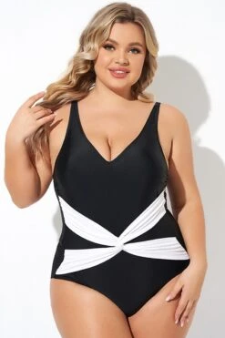 Black And White Twist Front One Piece Swimsuit 10 Black And White Twist Front One Piece Swimsuit -Bikini By Muse b deop285001 5