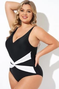 Black And White Twist Front One Piece Swimsuit 11 Black And White Twist Front One Piece Swimsuit -Bikini By Muse b deop285001 6
