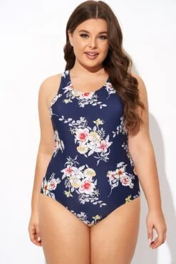 Flower Stripes Scoop Neck Cross Back One Piece Swimsuit -Bikini By Muse b deop288001 1