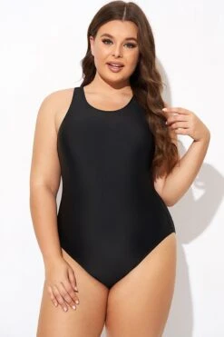 Black High Neck High Legline One Piece Swimsuit