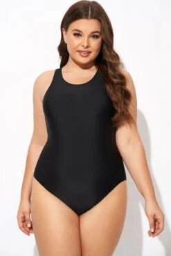 Black High Neck High Legline One Piece Swimsuit -Bikini By Muse b deop289001 3