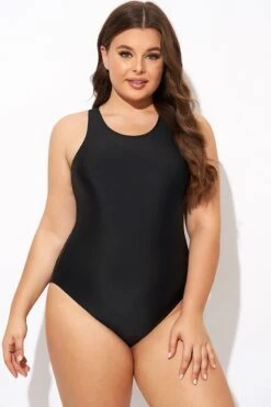 Black High Neck High Legline One Piece Swimsuit -Bikini By Muse b deop289001 5