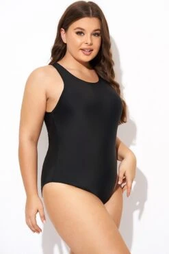 Black High Neck High Legline One Piece Swimsuit -Bikini By Muse b deop289001 6