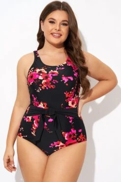 Poppies Tummy Control Belted One Piece Swimsuit -Bikini By Muse b deop290001 3