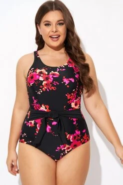 Poppies Tummy Control Belted One Piece Swimsuit -Bikini By Muse b deop290001 5
