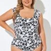 Tummy Control Cap Sleeve X-Back One Piece Swimsuit