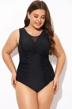 Black Mesh Rounded Back Neckline One Piece Swimsuit 8 Black Mesh Rounded Back Neckline One Piece Swimsuit -Bikini By Muse b deop294001 3