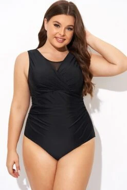 Black Mesh Rounded Back Neckline One Piece Swimsuit 10 Black Mesh Rounded Back Neckline One Piece Swimsuit -Bikini By Muse b deop294001 5