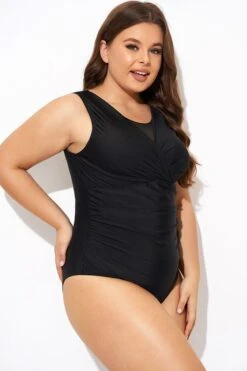 Black Mesh Rounded Back Neckline One Piece Swimsuit 11 Black Mesh Rounded Back Neckline One Piece Swimsuit -Bikini By Muse b deop294001 6