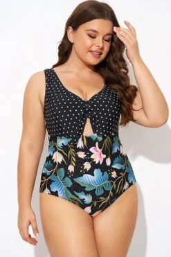 Crewneck Flower Print Polka Dots Knot One Piece Swimsuit 10 Crewneck Flower Print Polka Dots Knot One Piece Swimsuit -Bikini By Muse b deop297001 5