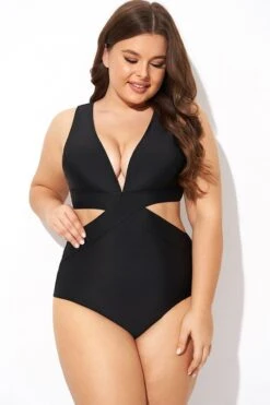 Black Cut Out Plunge Back Hook One Piece Swimsuit -Bikini By Muse b deop299001 5