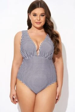 Gingham V-neck Low-cut Leg One Piece Swimsuit 8 Gingham V-neck Low-cut Leg One Piece Swimsuit -Bikini By Muse b deop301001 3