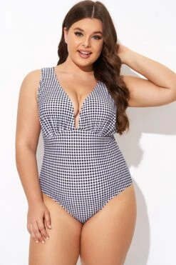 Gingham V-neck Low-cut Leg One Piece Swimsuit 9 Gingham V-neck Low-cut Leg One Piece Swimsuit -Bikini By Muse b deop301001 4