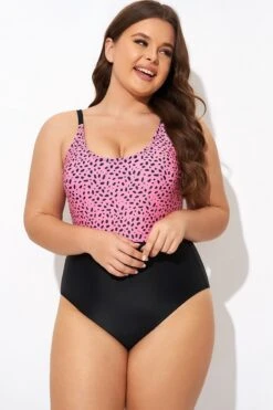 Pink Leopard Print Scoop Neck Front One Piece Swimsuit -Bikini By Muse b deop306002 5