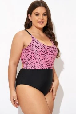 Pink Leopard Print Scoop Neck Front One Piece Swimsuit -Bikini By Muse b deop306002 6