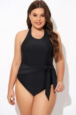 Black High-neck Halter Sash One Piece Swimsuit 8 Black High-neck Halter Sash One Piece Swimsuit -Bikini By Muse b deop308001 3