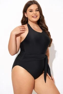 Black High-neck Halter Sash One Piece Swimsuit 11 Black High-neck Halter Sash One Piece Swimsuit -Bikini By Muse b deop308001 6