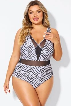 Plunging V-front And Back Mesh One Piece Swimsuit -Bikini By Muse b deop309001 3