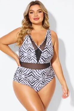 Plunging V-front And Back Mesh One Piece Swimsuit -Bikini By Muse b deop309001 4