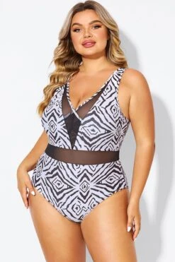 Plunging V-front And Back Mesh One Piece Swimsuit -Bikini By Muse b deop309001 5