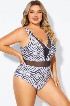 Plunging V-front And Back Mesh One Piece Swimsuit -Bikini By Muse b deop309001 6