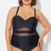 Plus Size Mesh Stitching Sling One Piece Swimsuit