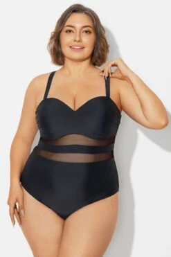 Plus Size Mesh Stitching Sling One Piece Swimsuit -Bikini By Muse b deop314001 3