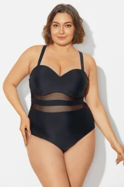 Plus Size Mesh Stitching Sling One Piece Swimsuit -Bikini By Muse b deop314001 5