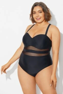 Plus Size Mesh Stitching Sling One Piece Swimsuit -Bikini By Muse b deop314001 6