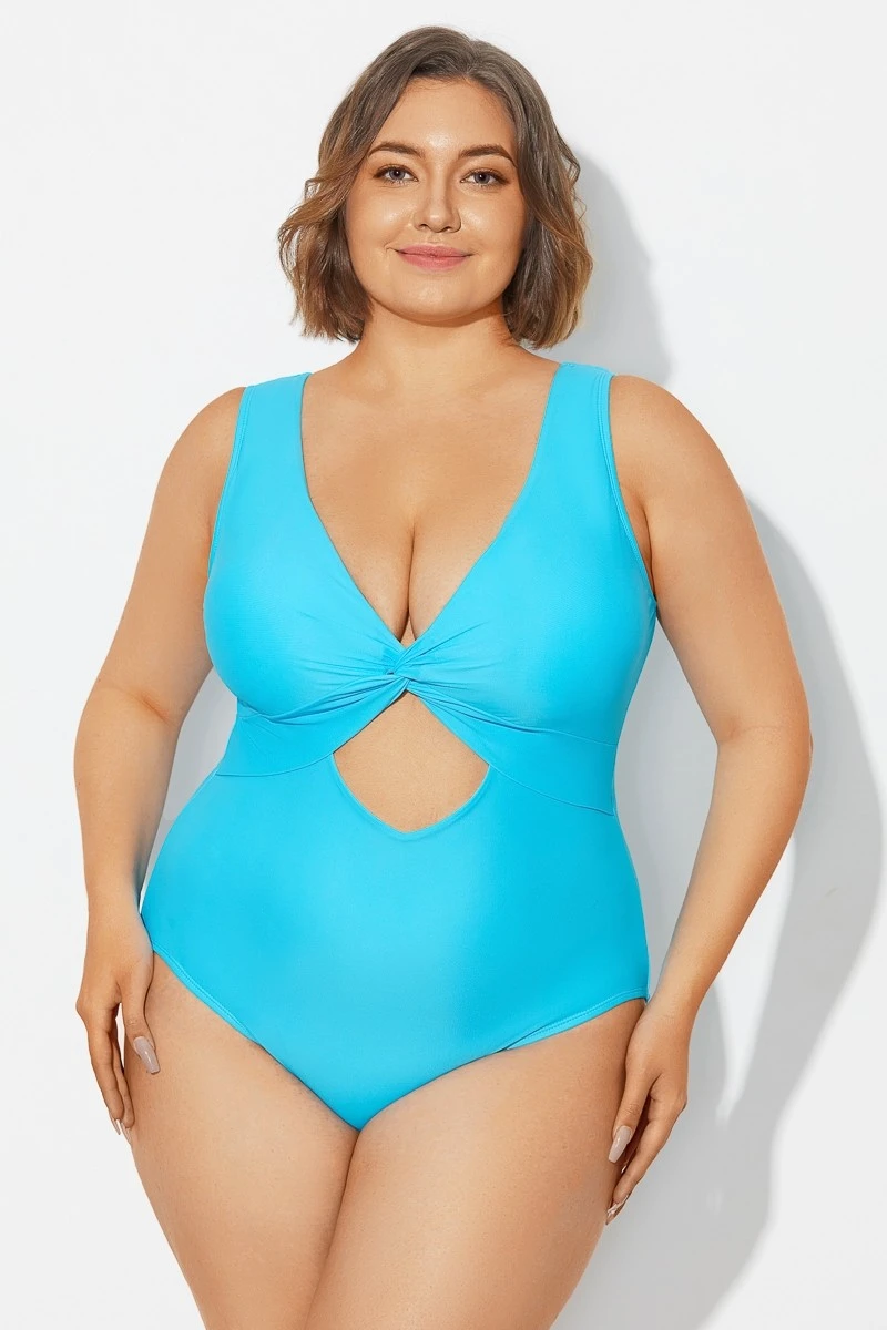 Blue Twist Knot Shimmer One Piece Swimsuit 4 Blue Twist Knot Shimmer One Piece Swimsuit - Image 4