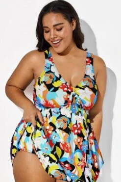 Flower Tie Front Sweetheart Neckline Swimdress -Bikini By Muse b desd001007 22