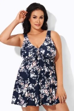 Floral Print Lotus Tie Front Women's Swimdress -Bikini By Muse b desd001008 4