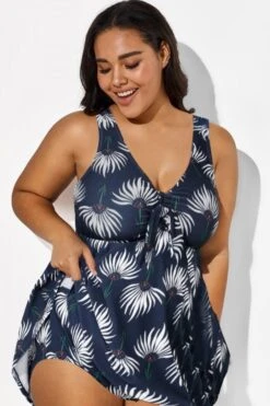 Dusty Blue Floral Print V-Neck Swimdress 6 Dusty Blue Floral Print V-Neck Swimdress -Bikini By Muse b desd001009 22