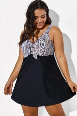 Python Print Tie Front V-Neck Swimdress -Bikini By Muse b desd001010 33