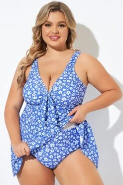 Floral Printed Tie Front V-Neck Swimdress -Bikini By Muse b desd001012 3