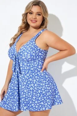 Floral Printed Tie Front V-Neck Swimdress -Bikini By Muse b desd001012 4