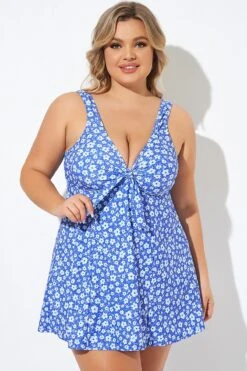 Floral Printed Tie Front V-Neck Swimdress -Bikini By Muse b desd001012 5